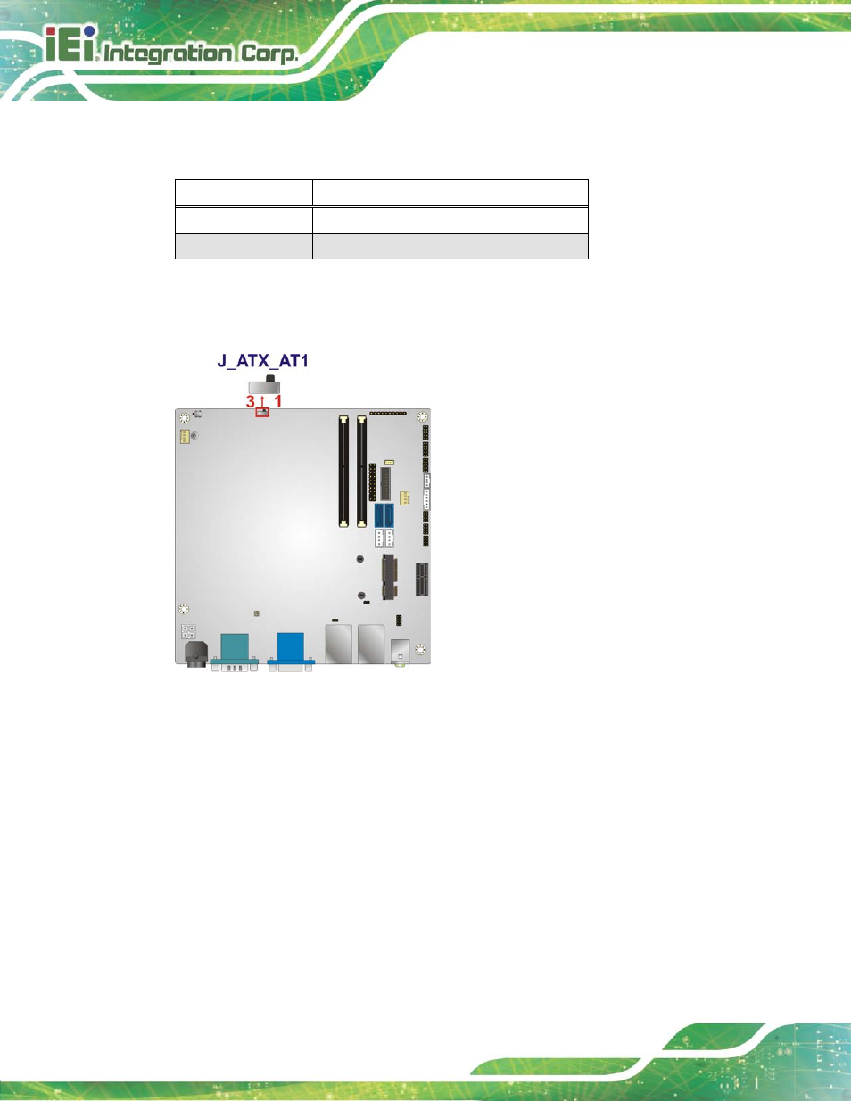 2 battery connector, Figure 3-2: at/atx mode select switch location, Table 3-3: at/atx mode select switch settings | IEI Integration KINO-DH810 User Manual | Page 30 / 166