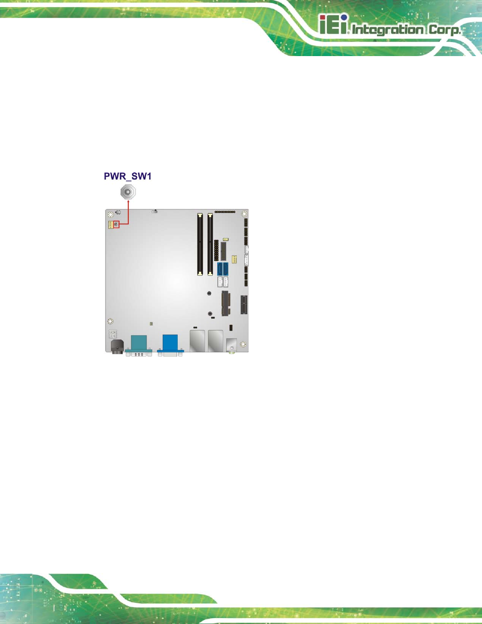16 power button, 17 sata 6gb/s drive connectors, Figure 3-17: power button location | IEI Integration KINO-DH810 User Manual | Page 43 / 166