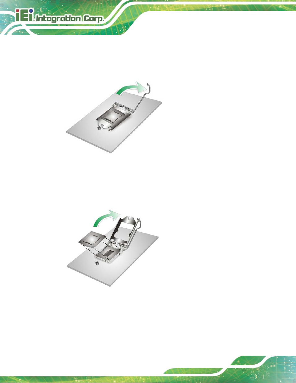 Figure 4-1: disengage the cpu socket load lever, Figure 4-2: remove protective cover | IEI Integration KINO-DH810 User Manual | Page 60 / 166