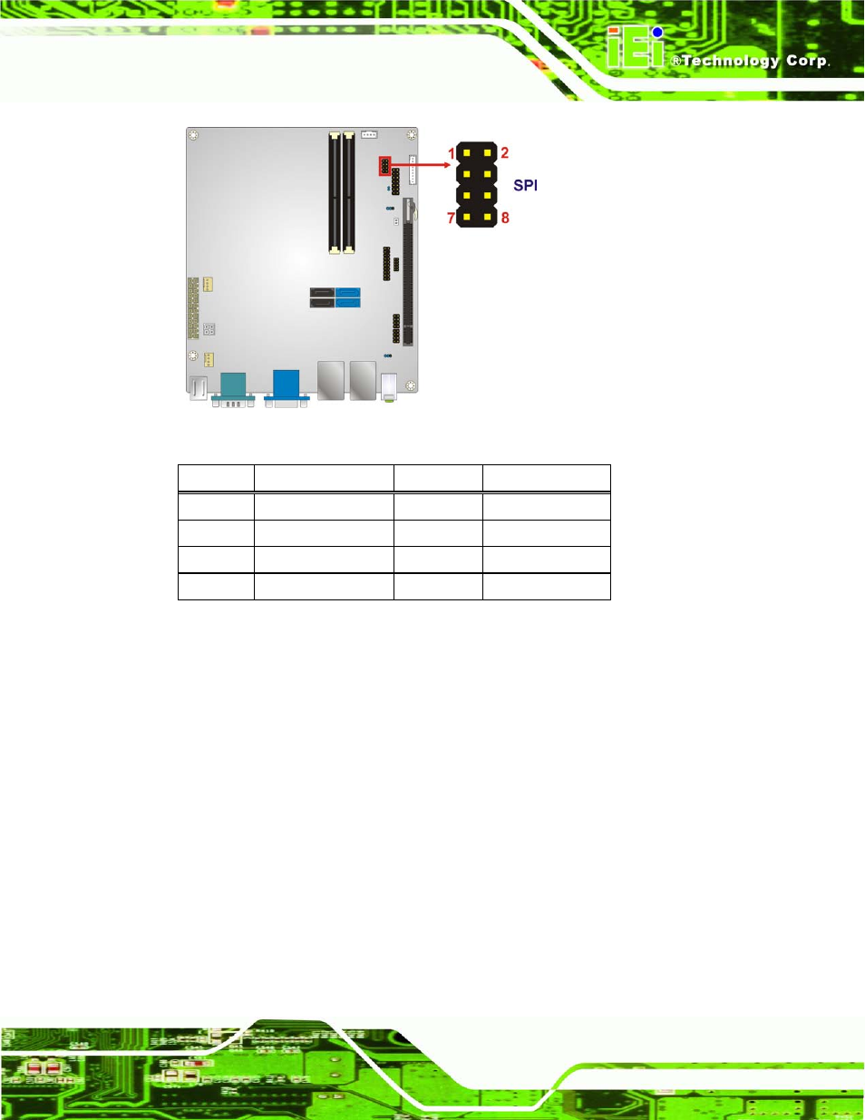 15 tpm connector, Figure 3-15: spi connector location, Table 3-12: spi connector pinouts | IEI Integration KINO-AQ670 User Manual | Page 43 / 197