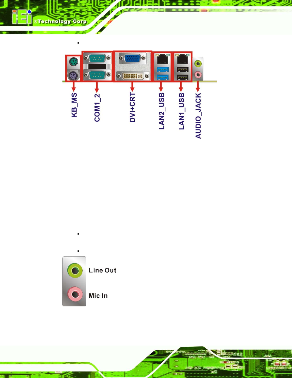 1 audio connector, Figure 3-19: audio connector | IEI Integration KINO-AQ670 User Manual | Page 46 / 197