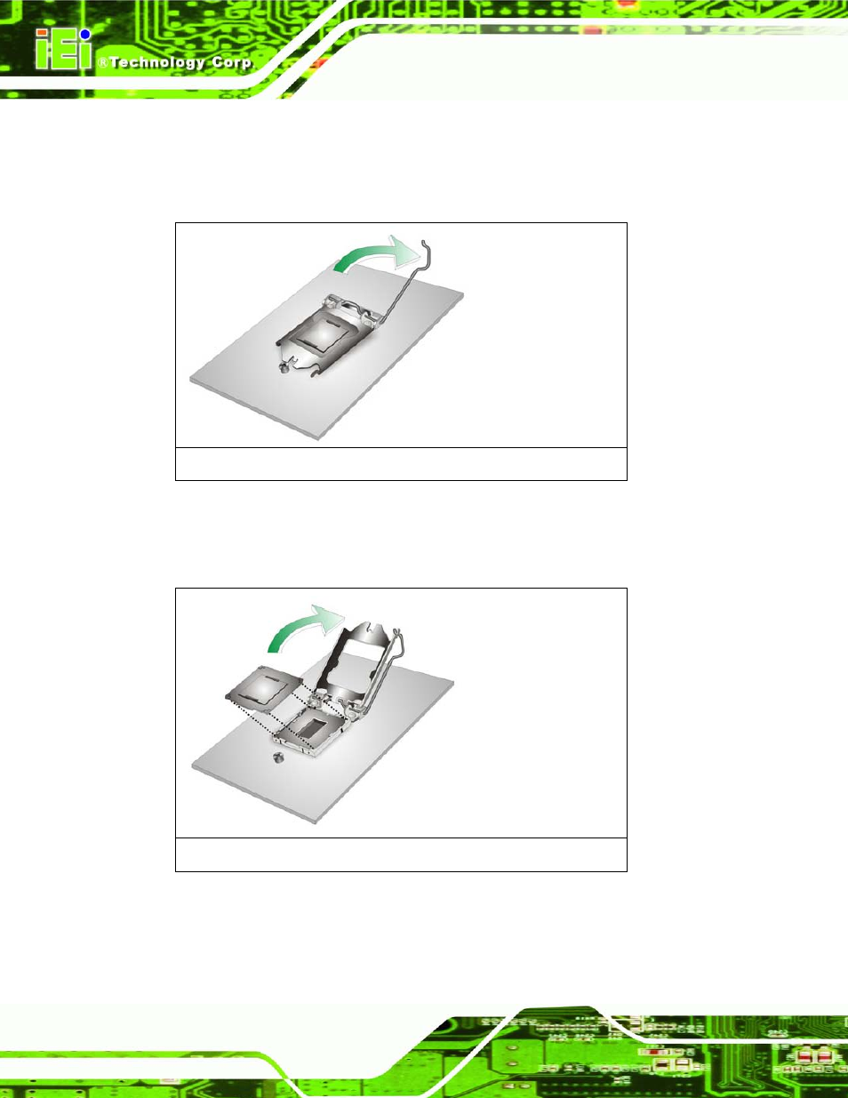Figure 4-1: disengage the cpu socket load lever, Figure 4-2: remove protective cover | IEI Integration KINO-AQ670 User Manual | Page 56 / 197