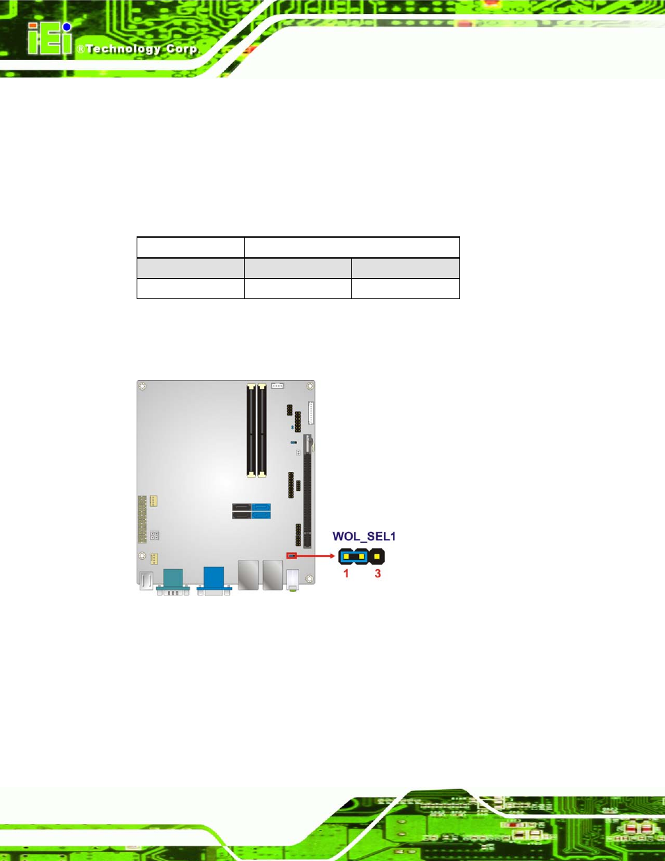 5 internal peripheral device connections, Nternal, Eripheral | Evice, Onnections, Figure 4-11: wol mode select jumper location, Table 4-4: wol mode select jumper settings | IEI Integration KINO-AQ670 User Manual | Page 64 / 197