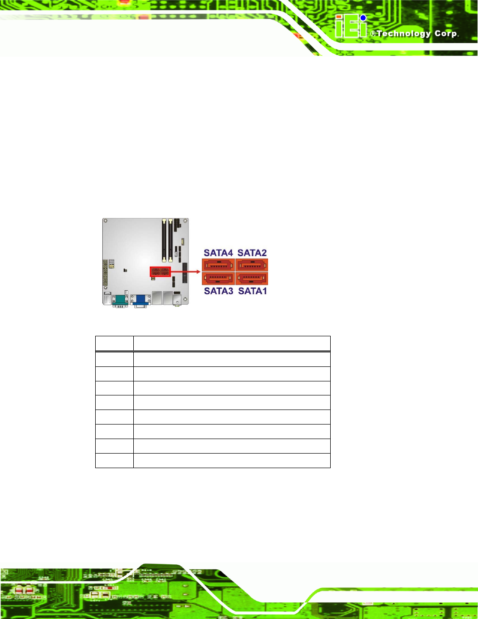 14 sata drive connectors, 15 serial port connector (rs-232), Figure 3-15: sata drive connector locations | Table 3-14: sata drive connector pinouts | IEI Integration KINO-AH612 User Manual | Page 38 / 165