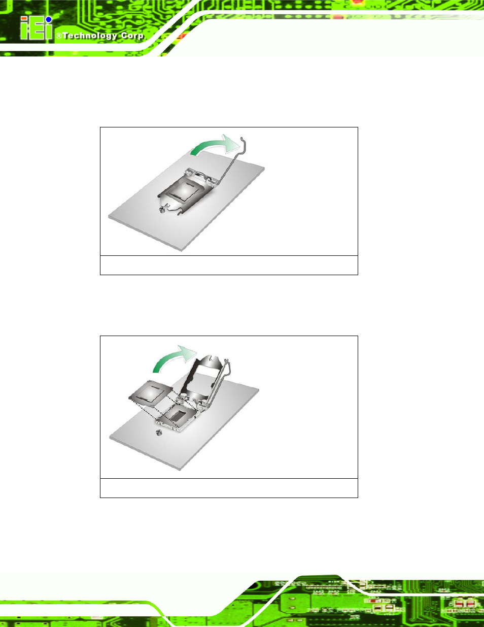 Figure 4-1: disengage the cpu socket load lever, Figure 4-2: remove protective cover | IEI Integration KINO-AH612 User Manual | Page 53 / 165