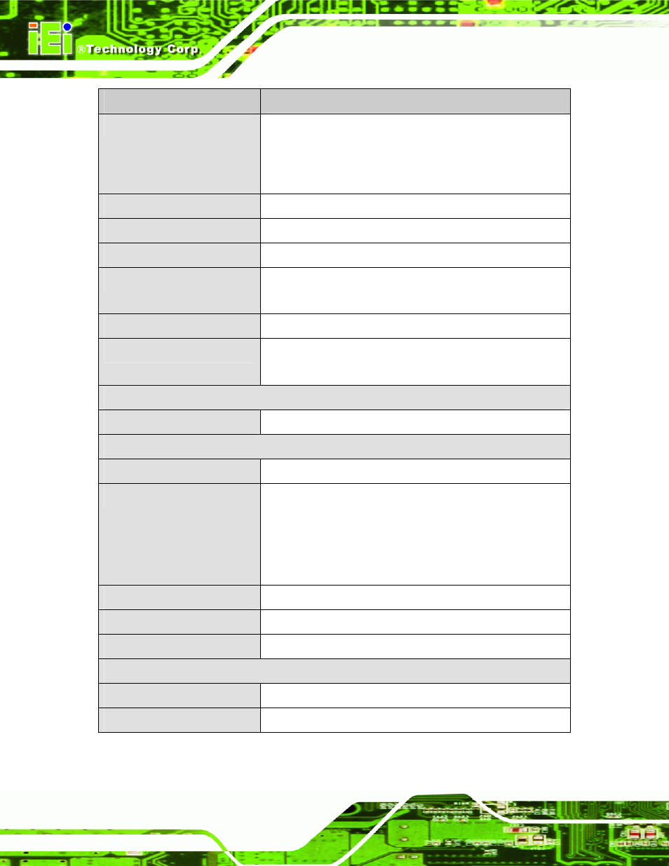 Table 1-1: technical specifications | IEI Integration KINO-AH611 User Manual | Page 20 / 165