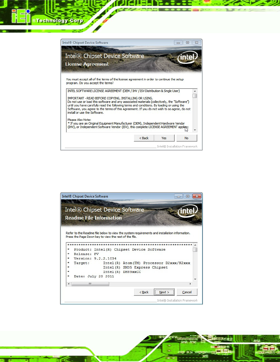 Figure 6-5: chipset driver license agreement, Figure 6-6: chipset driver read me file | IEI Integration KINO-CVR-D25502_N26002 User Manual | Page 100 / 167