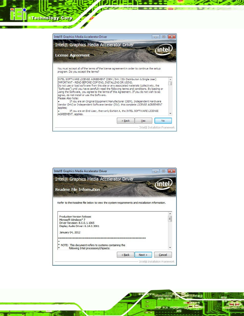 Figure 6-10: vga driver license agreement, Figure 6-11: vga driver read me file | IEI Integration KINO-CVR-D25502_N26002 User Manual | Page 104 / 167