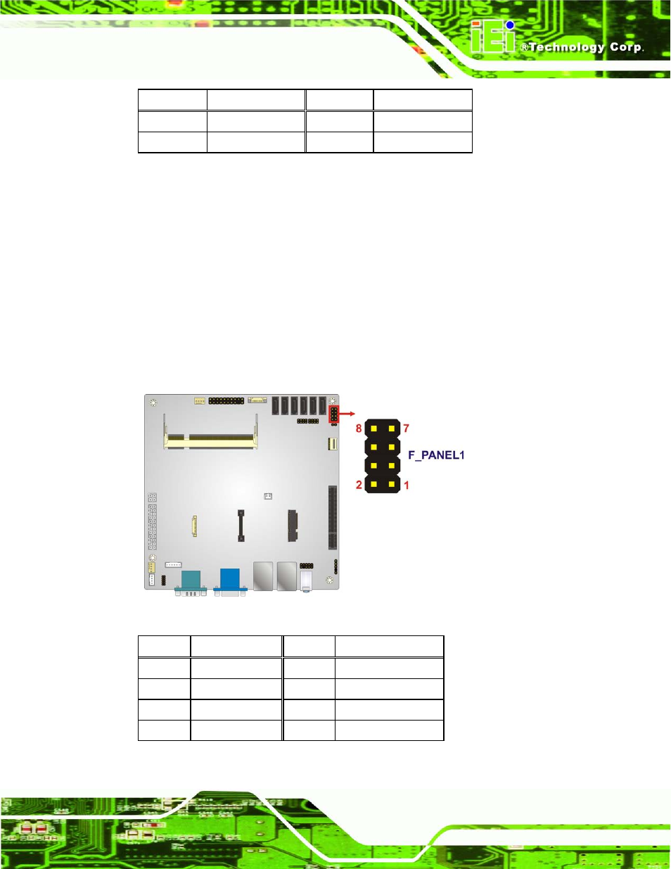 10 front panel connector, Figure 3-11: front panel connector location, Table 3-10: front panel audio connector pinouts | Table 3-11: front panel connector pinouts | IEI Integration KINO-CVR-D25502_N26002 User Manual | Page 37 / 167