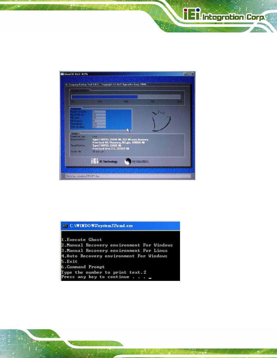 Figure b-8: building the recovery partition, Figure b-9: press any key to continue | IEI Integration KINO-CV-D25501_N26001 User Manual | Page 129 / 167