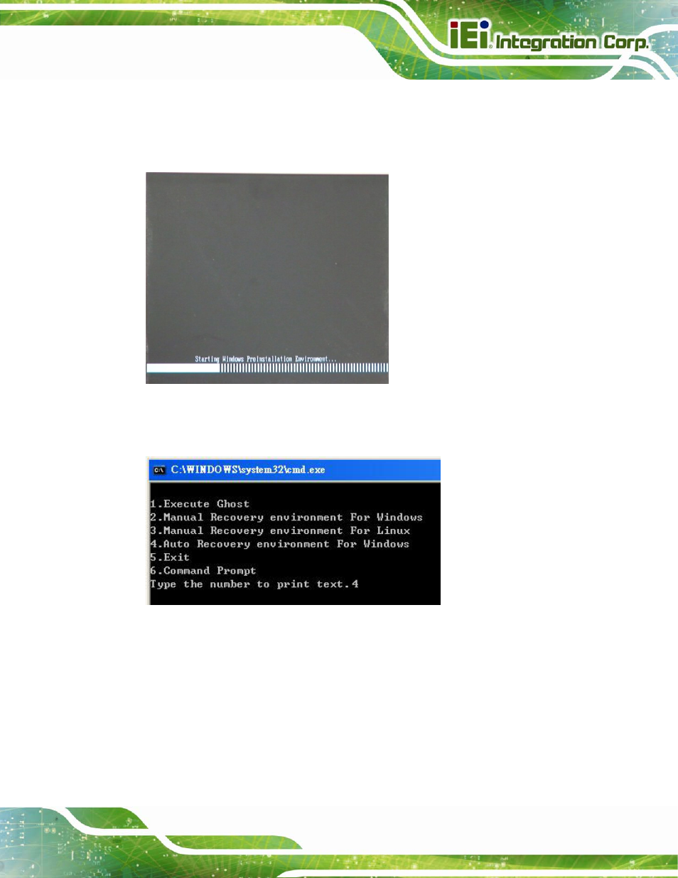 Figure b-24: launching the recovery tool, Figure b-25: auto recovery environment for windows | IEI Integration KINO-CV-D25501_N26001 User Manual | Page 137 / 167