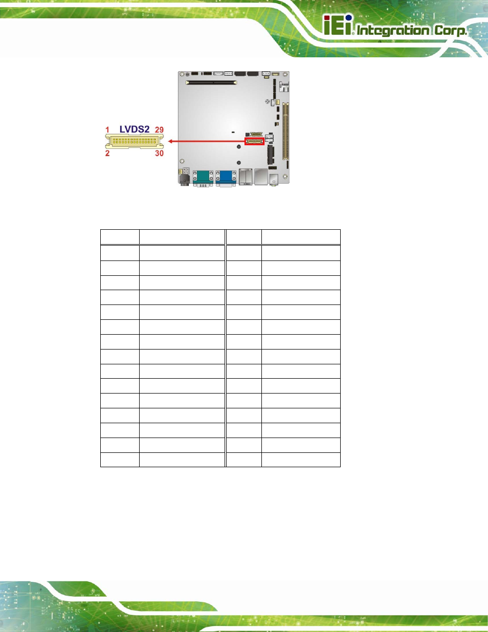 Figure 3-9: lvds2 connector location, Table 3-10: lvds2 connector pinouts | IEI Integration KINO-CV-D25501_N26001 User Manual | Page 39 / 167