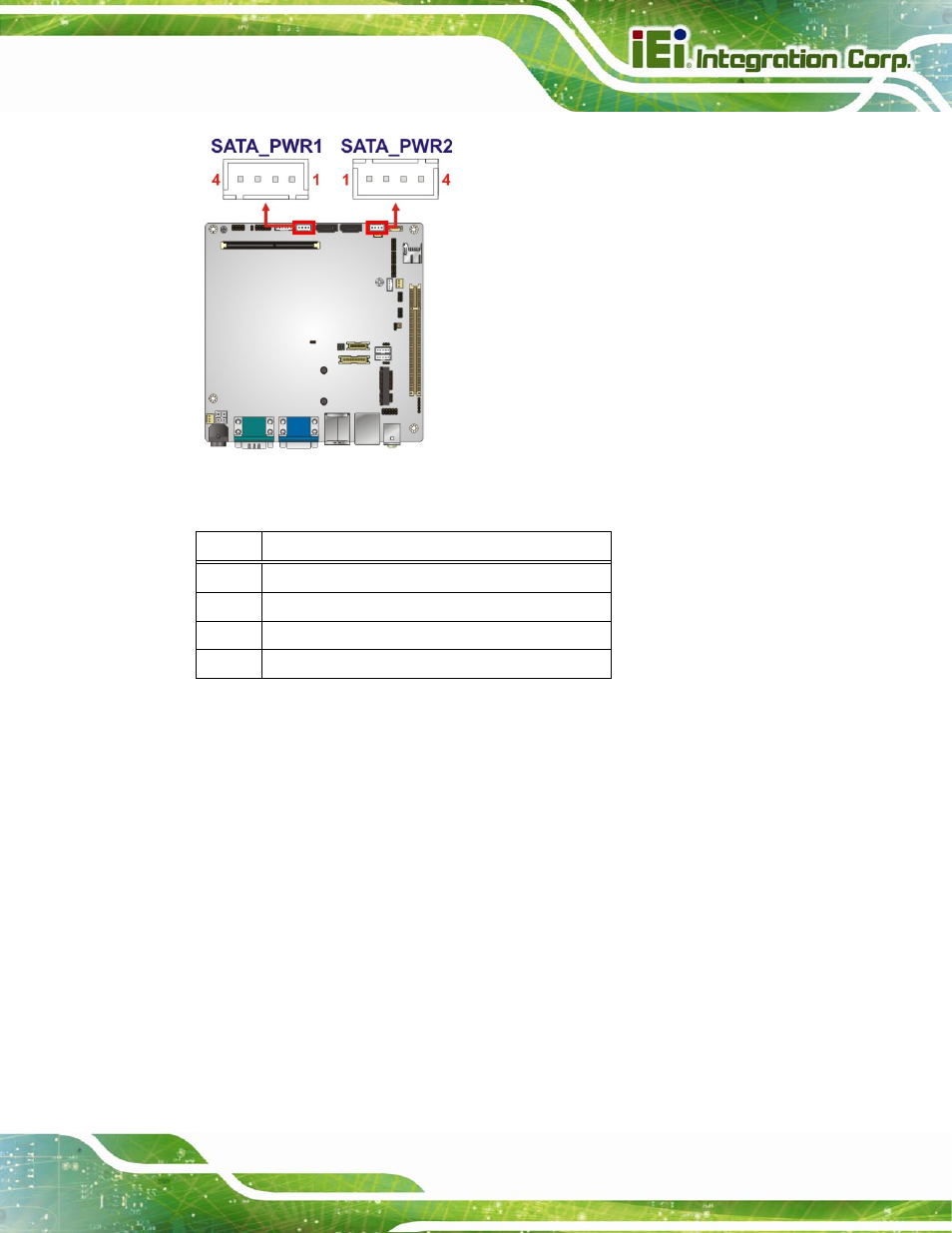 18 smbus connector, Figure 3-18: sata power connector locations, Table 3-19: sata power connector pinouts | IEI Integration KINO-CV-D25501_N26001 User Manual | Page 49 / 167