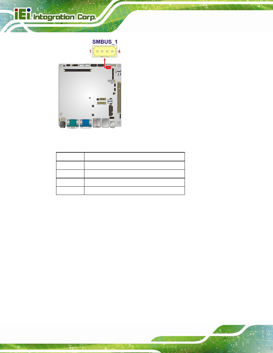 19 so-dimm connector, Figure 3-19: smbus connector location, Table 3-20: smbus connector pinouts | IEI Integration KINO-CV-D25501_N26001 User Manual | Page 50 / 167