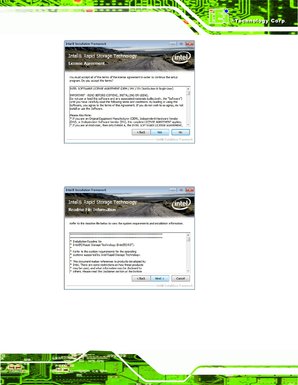 Figure 6-23: sata raid driver license agreement, Figure 6-24: sata raid driver read me file | IEI Integration KINO-QM770 User Manual | Page 145 / 208