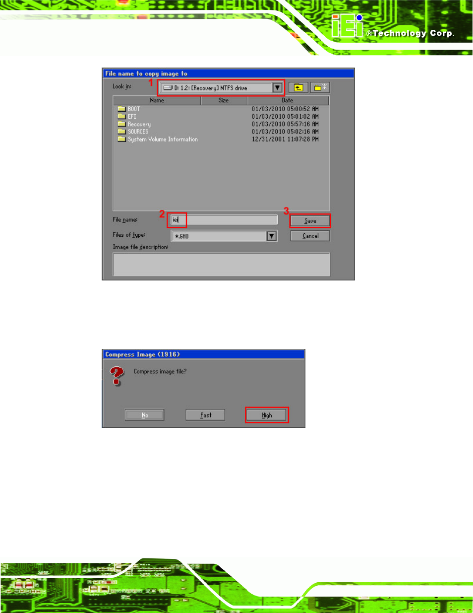 Figure b-16: file name to copy image to, Figure b-17: compress image | IEI Integration KINO-QM770 User Manual | Page 171 / 208