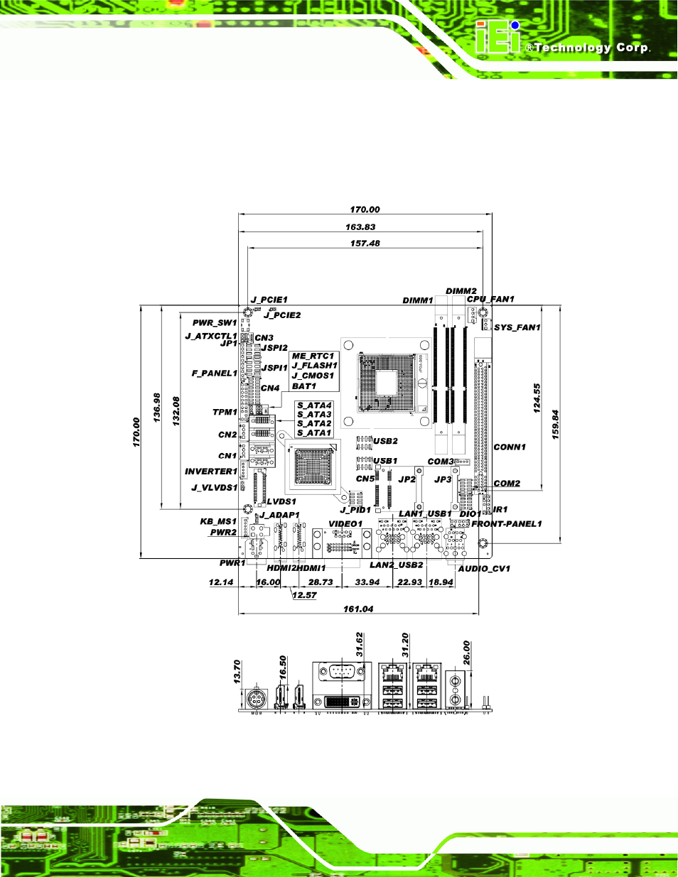 5 dimensions, Imensions, Figure 1-3: dimensions (mm) | IEI Integration KINO-QM770 User Manual | Page 21 / 208