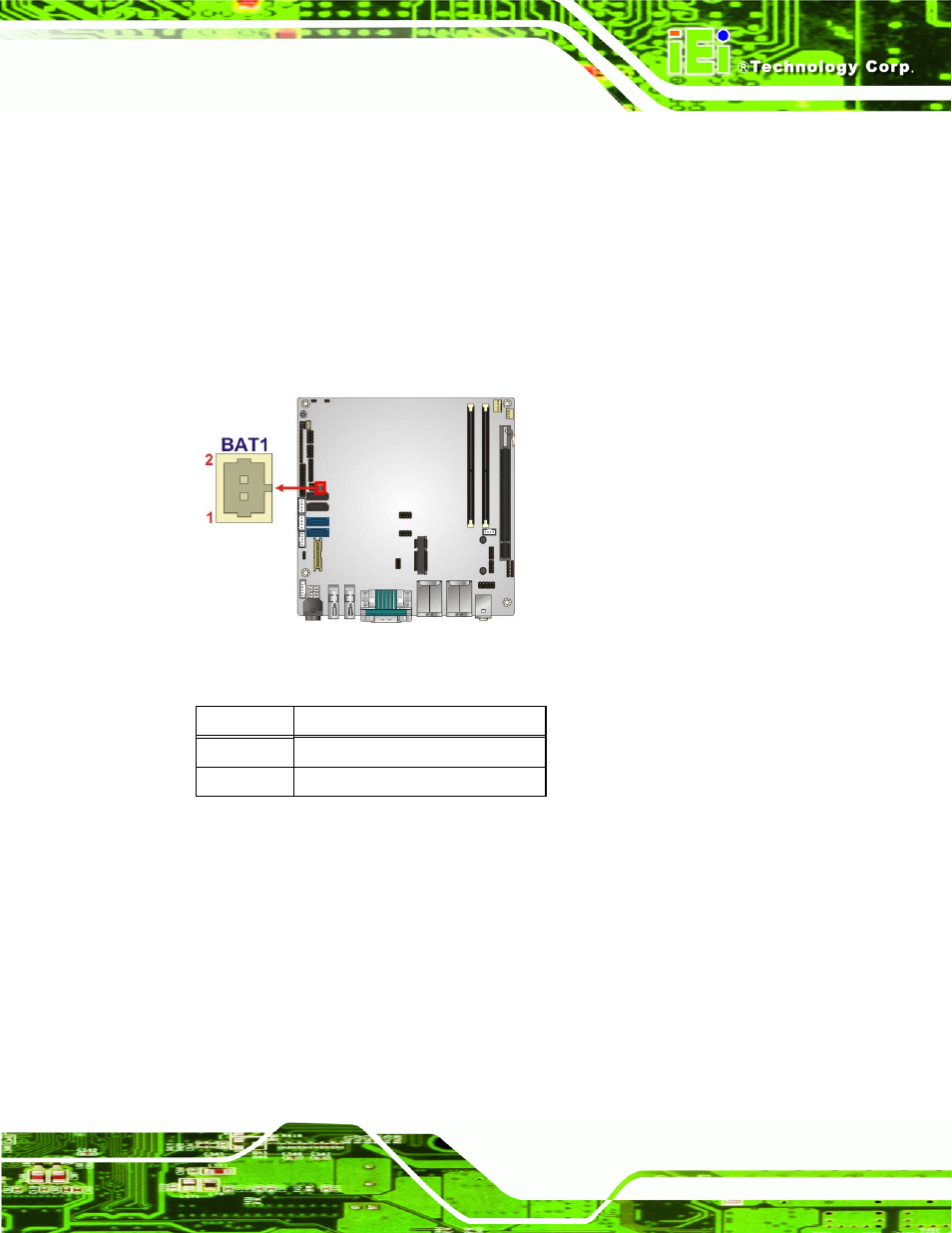 3 digital i/o connector, Figure 3-4: battery connector location, Table 3-4: battery connector pinouts | IEI Integration KINO-QM770 User Manual | Page 35 / 208