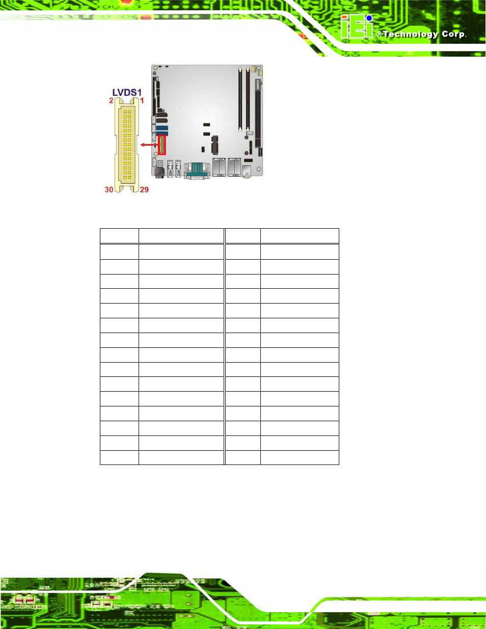 Figure 3-12: lvds connector location, Table 3-12: lvds connector pinouts | IEI Integration KINO-QM770 User Manual | Page 43 / 208