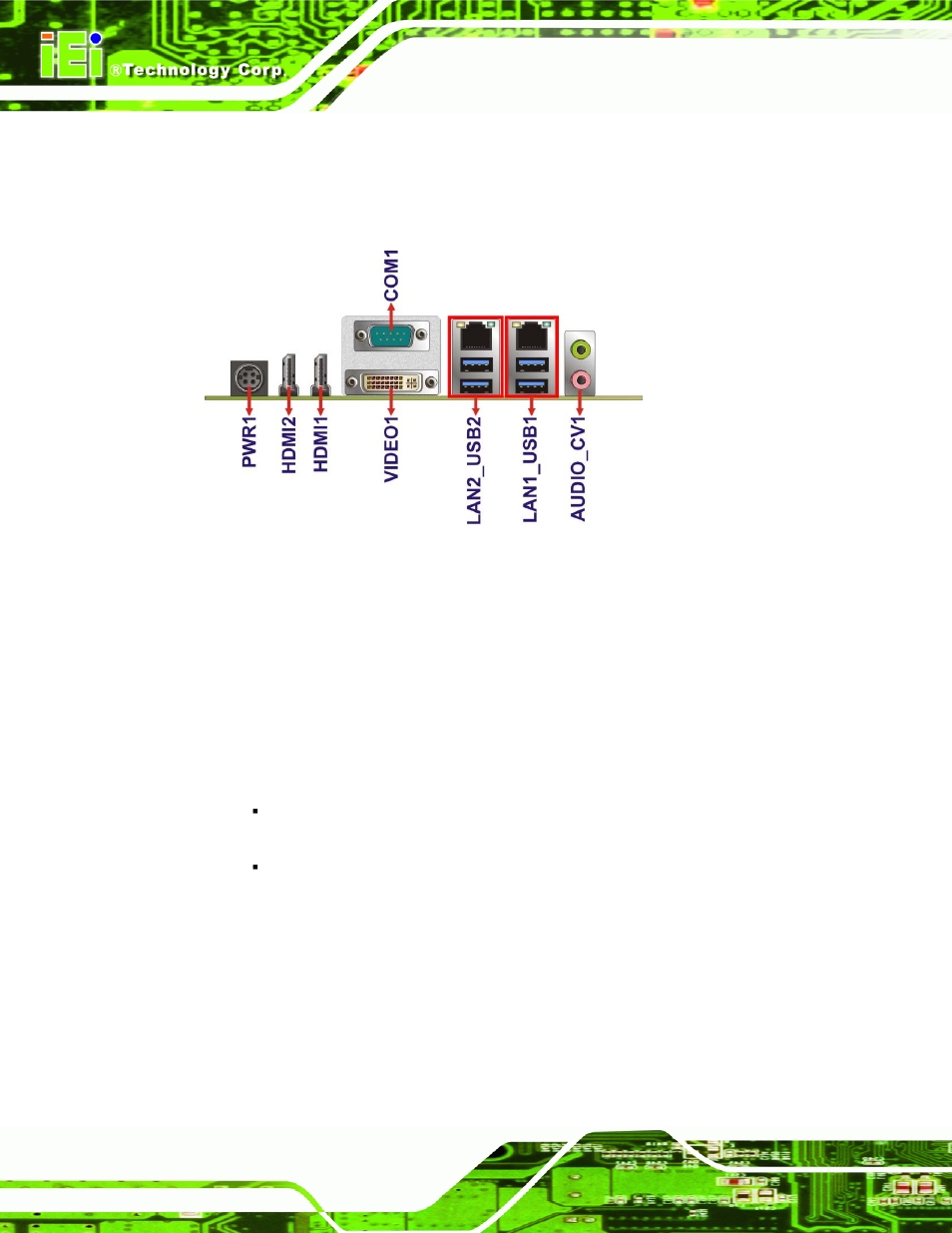 3 external interface connectors, 1 audio connector, Xternal | Nterface, Onnectors, Figure 3-30: external interface connectors | IEI Integration KINO-QM770 User Manual | Page 62 / 208