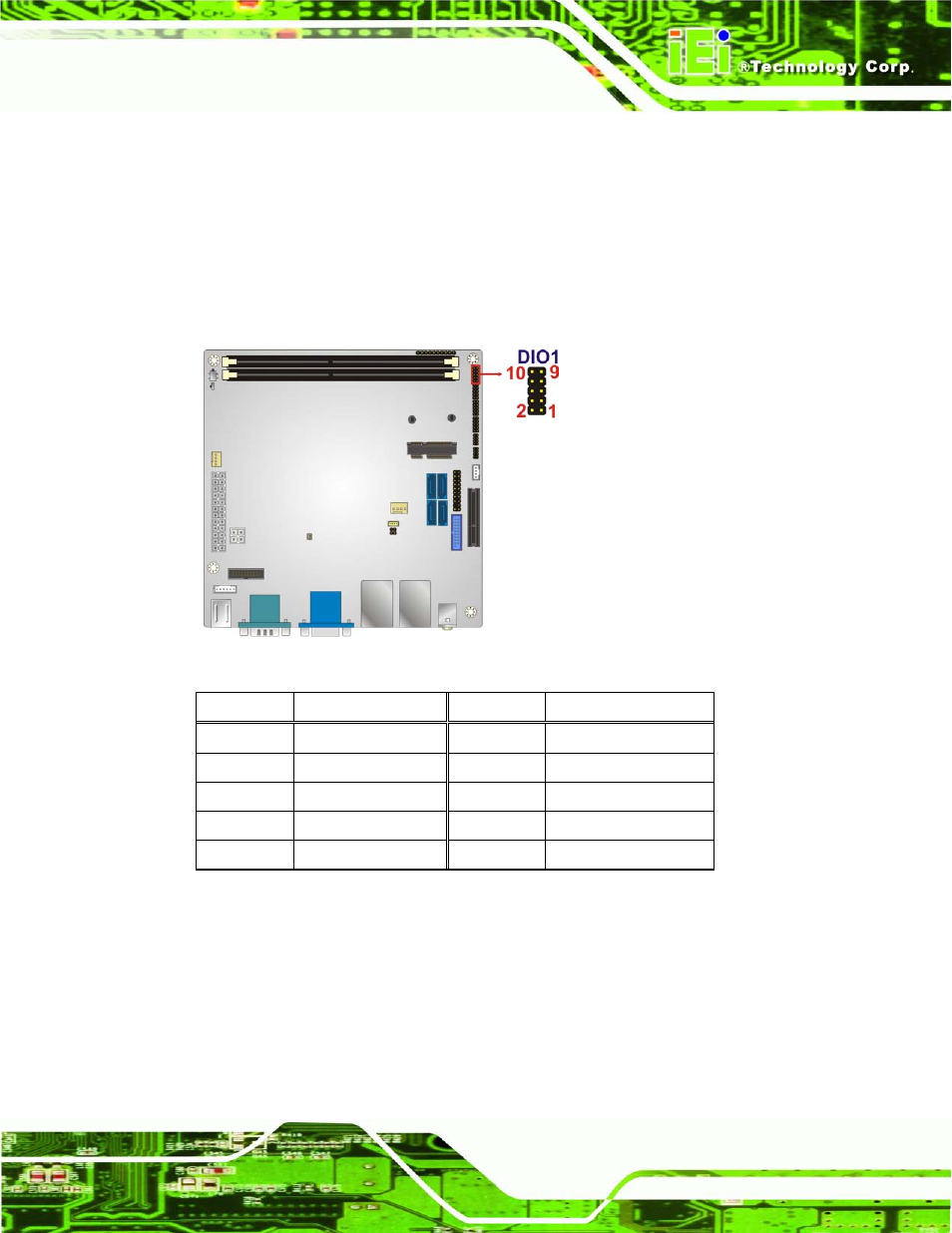 8 display port connector, Figure 3-8: digital i/o connector location, Table 3-8: digital i/o connector pinouts | IEI Integration KINO-AQ870 User Manual | Page 35 / 165