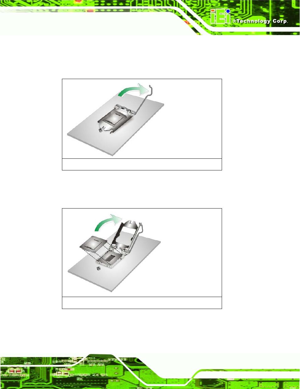Figure 4-1: disengage the cpu socket load lever, Figure 4-2: remove protective cover | IEI Integration KINO-AQ870 User Manual | Page 59 / 165