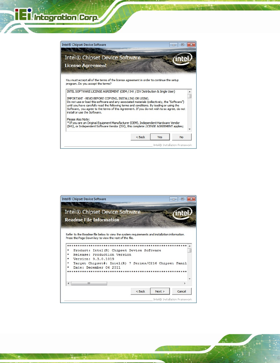 Figure 6-4: chipset driver license agreement, Figure 6-5: chipset driver read me file | IEI Integration KINO-DQM871 User Manual | Page 140 / 213