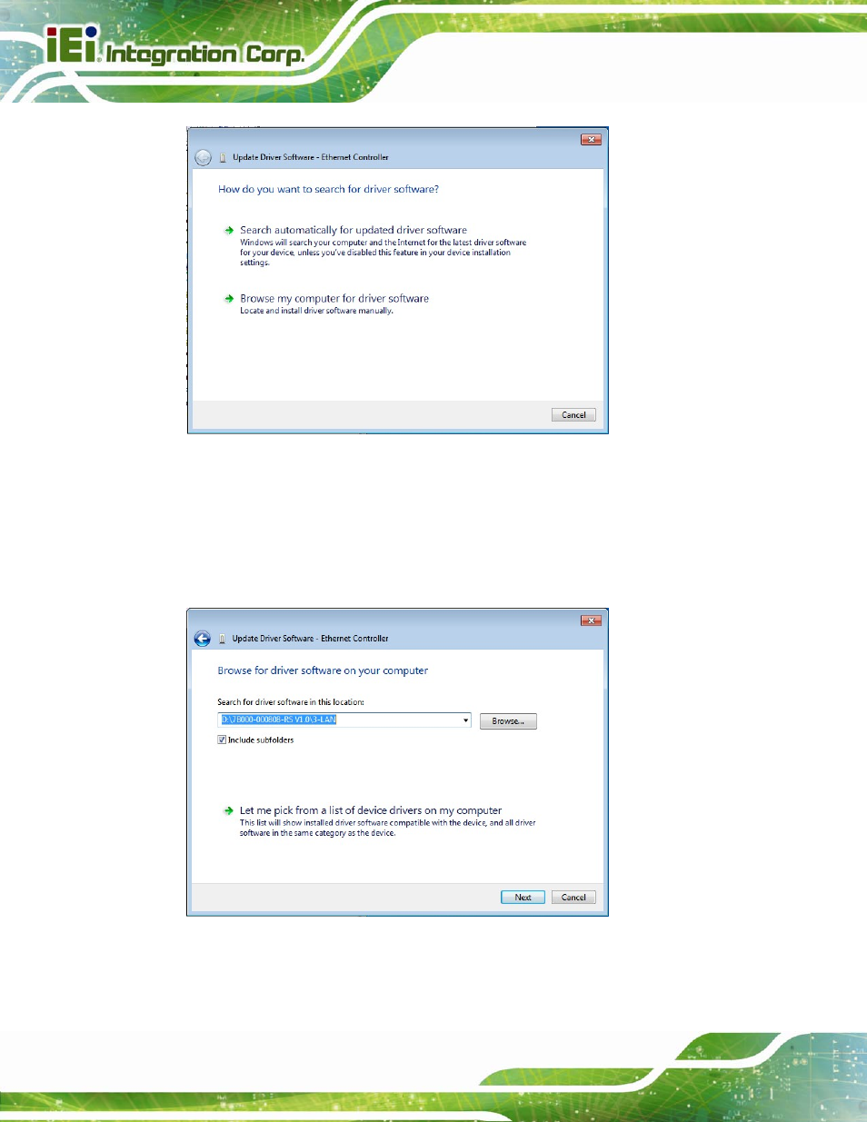 Figure 6-16: update driver software window, Figure 6-17: locate driver files | IEI Integration KINO-DQM871 User Manual | Page 148 / 213