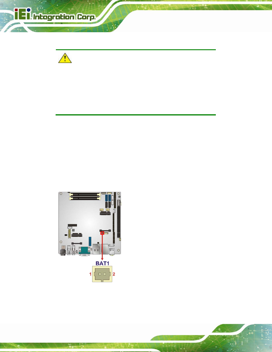 2 battery connector, Figure 3-3: battery connector location | IEI Integration KINO-DQM871 User Manual | Page 36 / 213