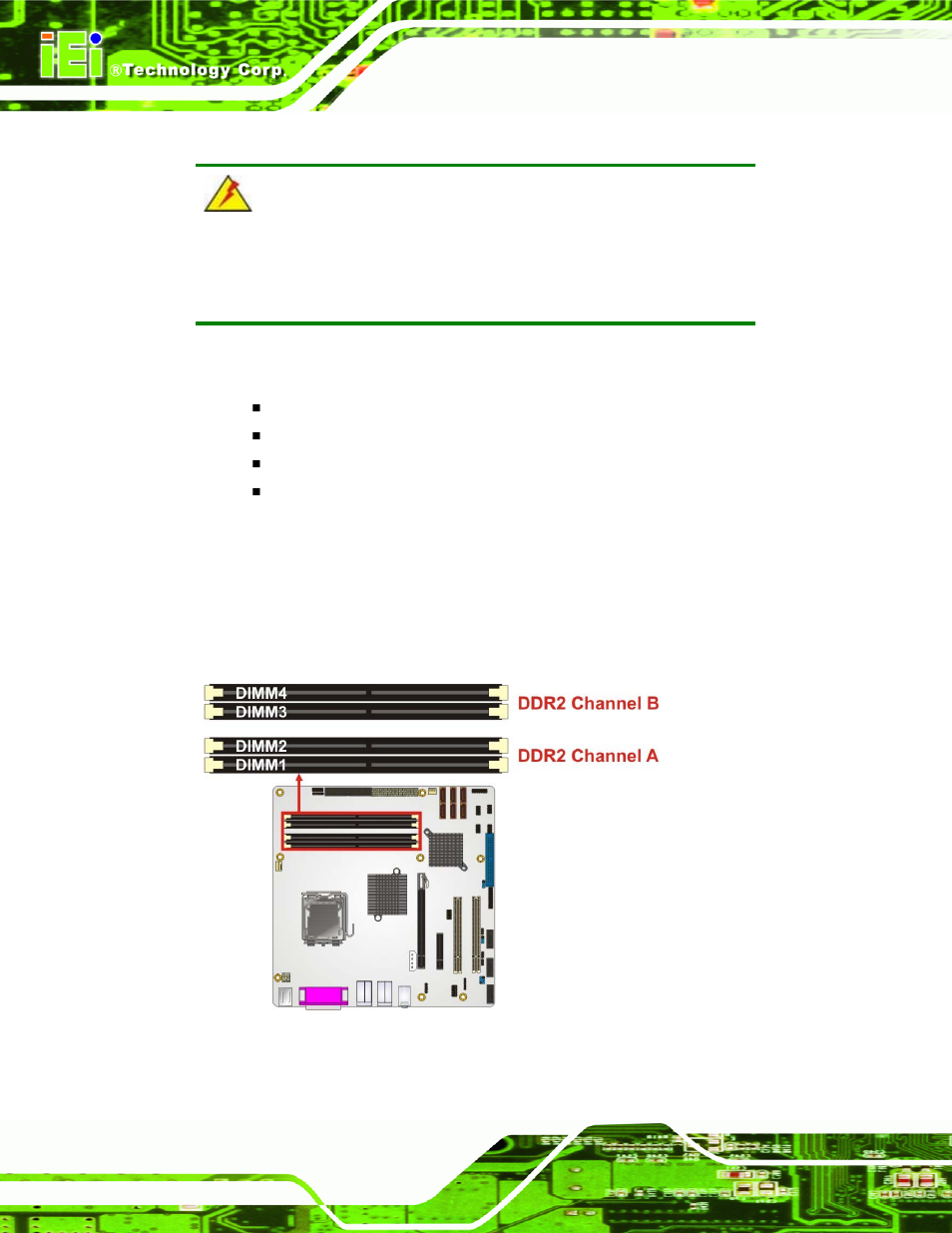 1 dimm purchasing guidelines, 2 dimm installation order, Figure 5-7: ddr2 channels | IEI Integration IMB-Q354 v1.00 User Manual | Page 110 / 286