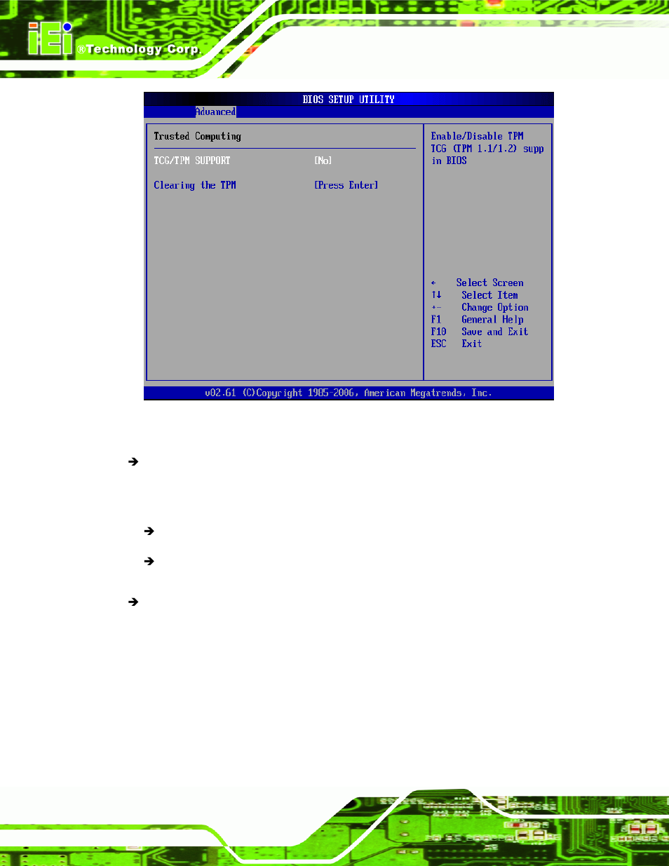 11 usb configuration, Menu 15: trusted computing | IEI Integration IMB-Q354 v1.00 User Manual | Page 160 / 286
