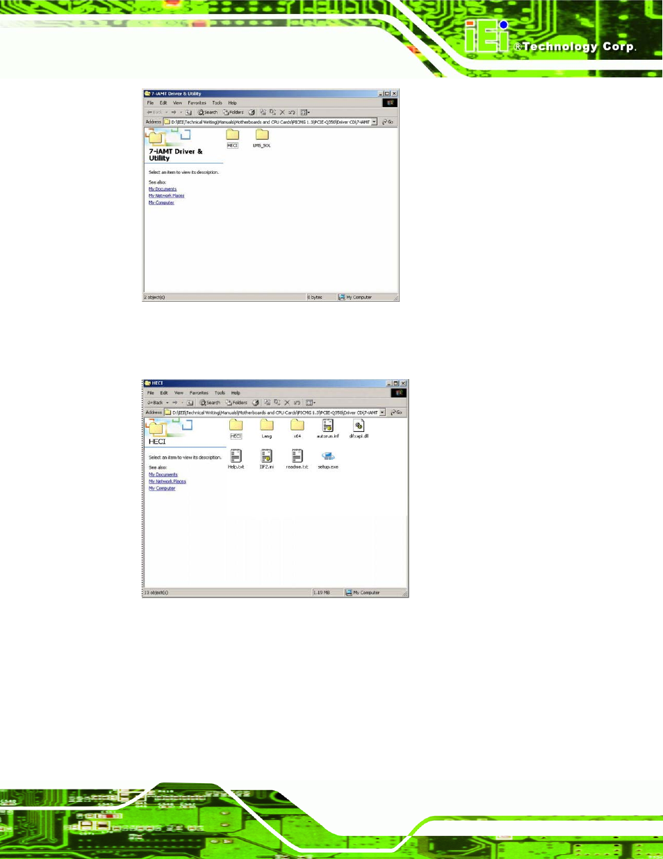 Figure 7-68: iamt driver directory, Figure 7-69: heci driver installation icon, Figure 7-68 ) | IEI Integration IMB-Q354 v1.00 User Manual | Page 225 / 286