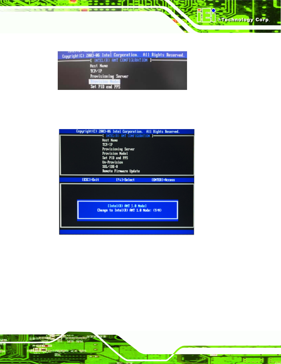 Figure 8-6: provision model, Figure 8-7: intel® amt 3.0 mode | IEI Integration IMB-Q354 v1.00 User Manual | Page 231 / 286
