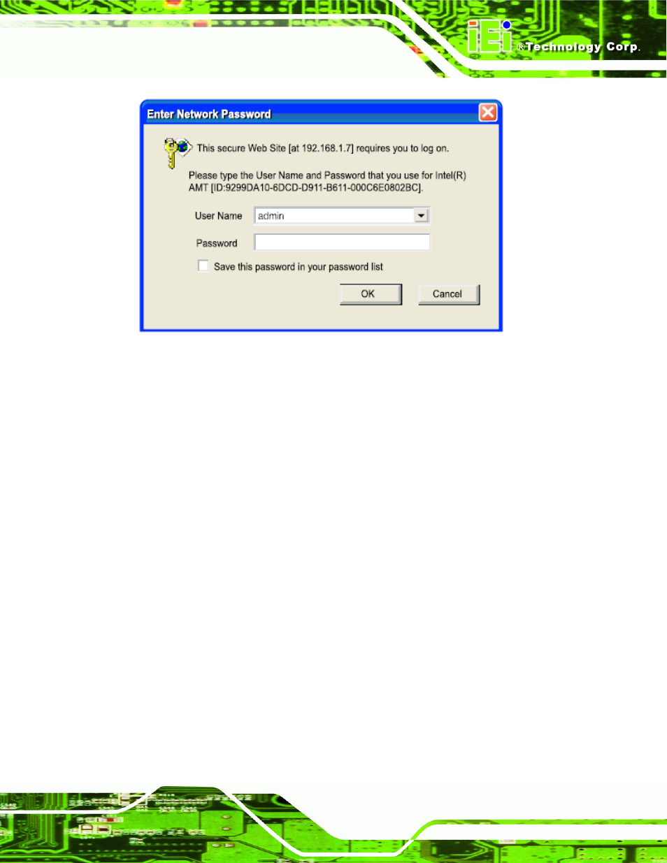 Figure 8-12: intel® amt web login dialog | IEI Integration IMB-Q354 v1.00 User Manual | Page 235 / 286