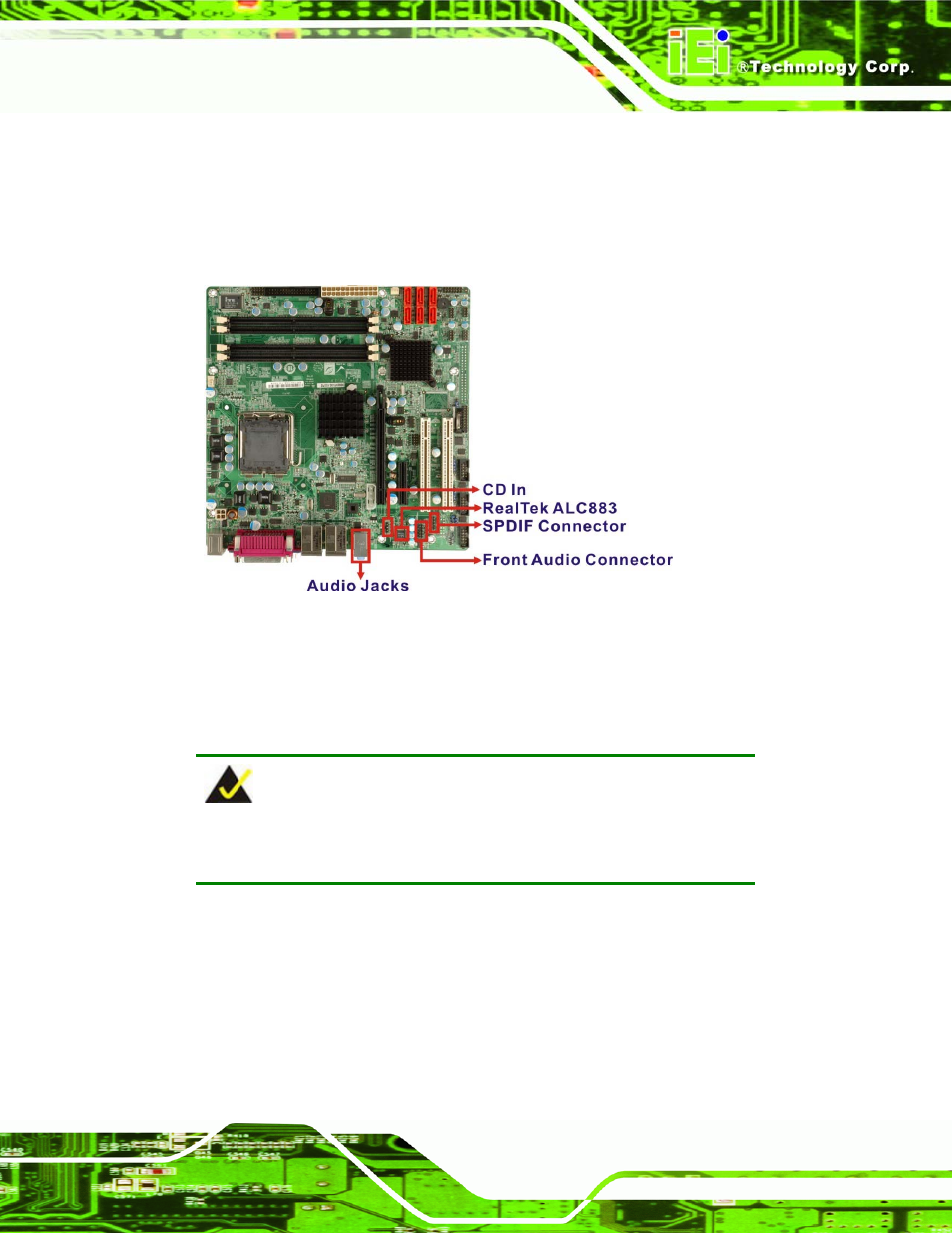 4 intel® ich9do ethernet controller, 4 intel, Ich9do ethernet controller | Figure 2-8: audio connectors | IEI Integration IMB-Q354 v1.00 User Manual | Page 43 / 286