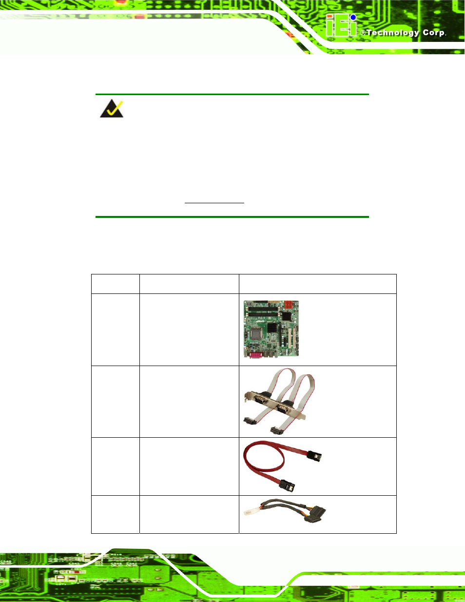 3 unpacking checklist, 1 package contents, Npacking | Hecklist | IEI Integration IMB-Q354 v1.00 User Manual | Page 65 / 286