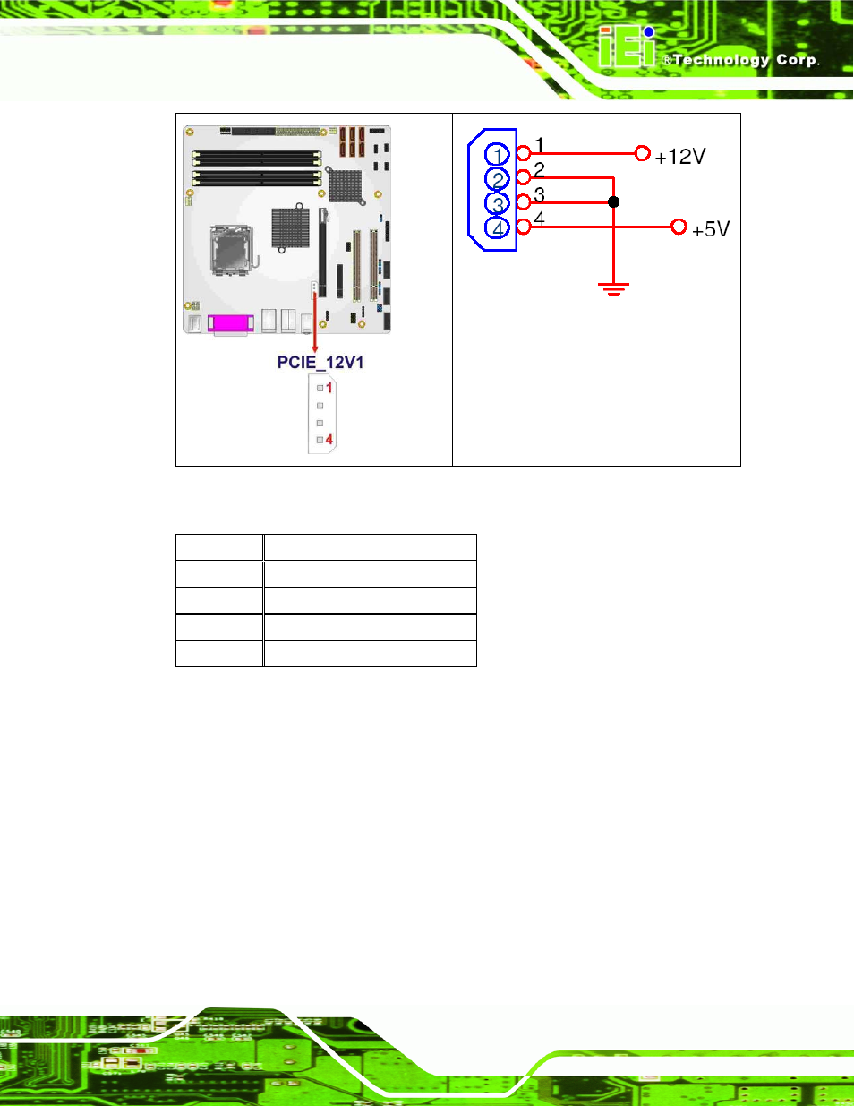12 sata drive connectors, Figure 4-12: pcie power connector location, Table 4-13: pcie power connector pinouts | IEI Integration IMB-Q354 v1.00 User Manual | Page 85 / 286