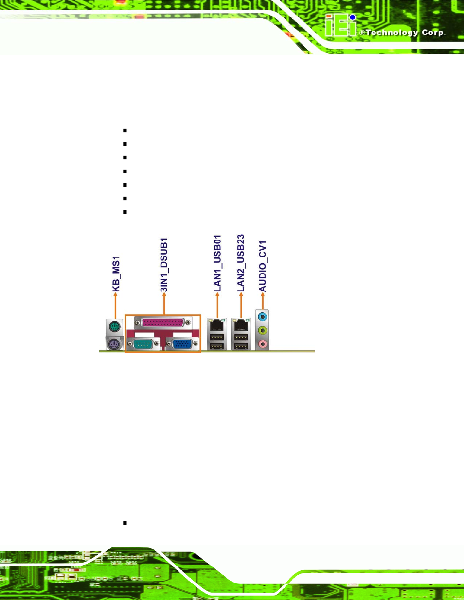 3 external peripheral interface connector panel, 1 audio connectors, Xternal | Eripheral, Nterface, Onnector, Anel | IEI Integration IMB-Q354 v1.00 User Manual | Page 91 / 286