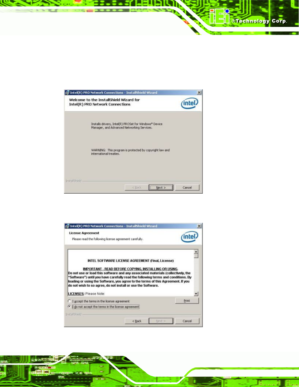 Figure 6-24: intel® 82566dm welcome screen | IEI Integration IMB-Q354 v1.10 User Manual | Page 147 / 216