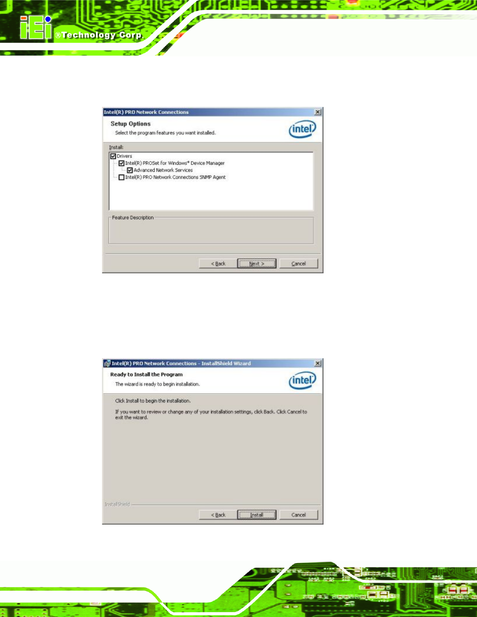 Figure 6-26: intel® 82566dm driver setup options | IEI Integration IMB-Q354 v1.10 User Manual | Page 148 / 216