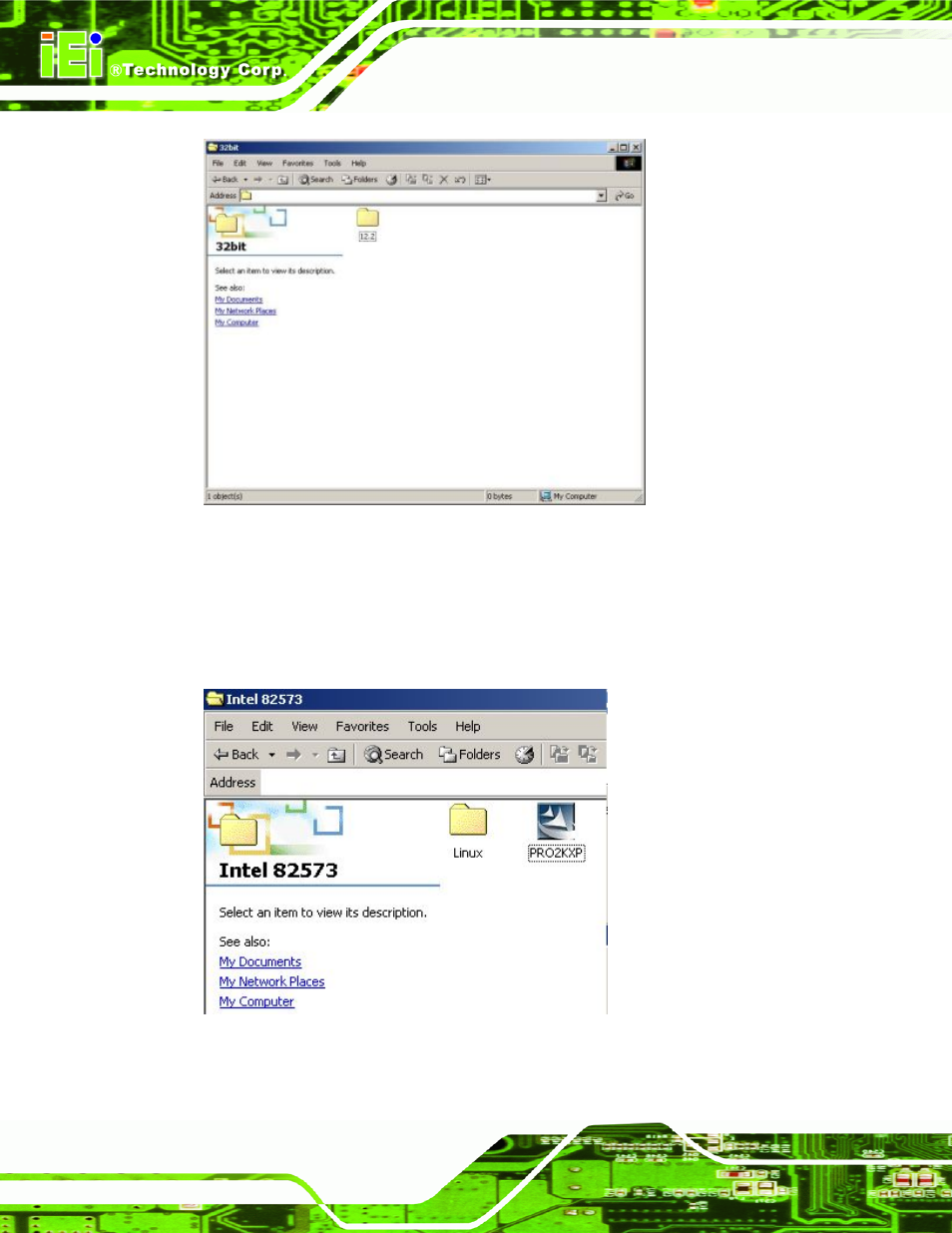 Figure 6-32: driver directory, Figure 6-33: intel® 82573 driver startup icon, Figure 6-32 appe | IEI Integration IMB-Q354 v1.10 User Manual | Page 152 / 216