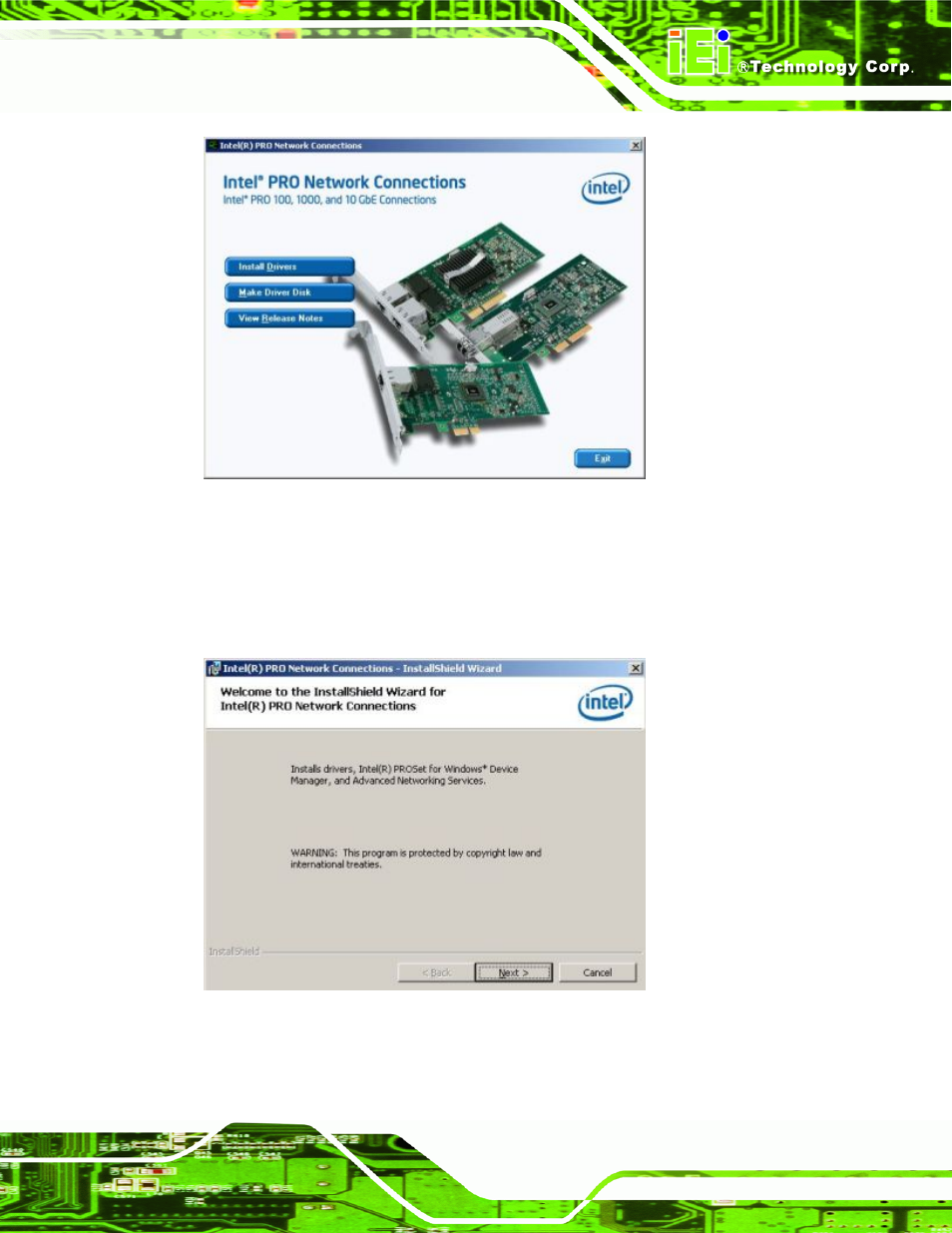 Figure 6-37: intel® pro network connections window | IEI Integration IMB-Q354 v1.10 User Manual | Page 155 / 216