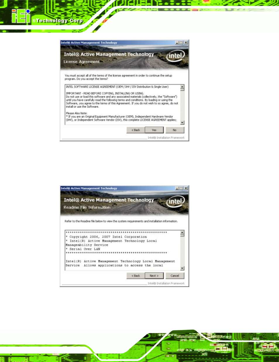 Figure 6-60: iamt license agreement, Figure 6-61: iamt readme file | IEI Integration IMB-Q354 v1.10 User Manual | Page 168 / 216