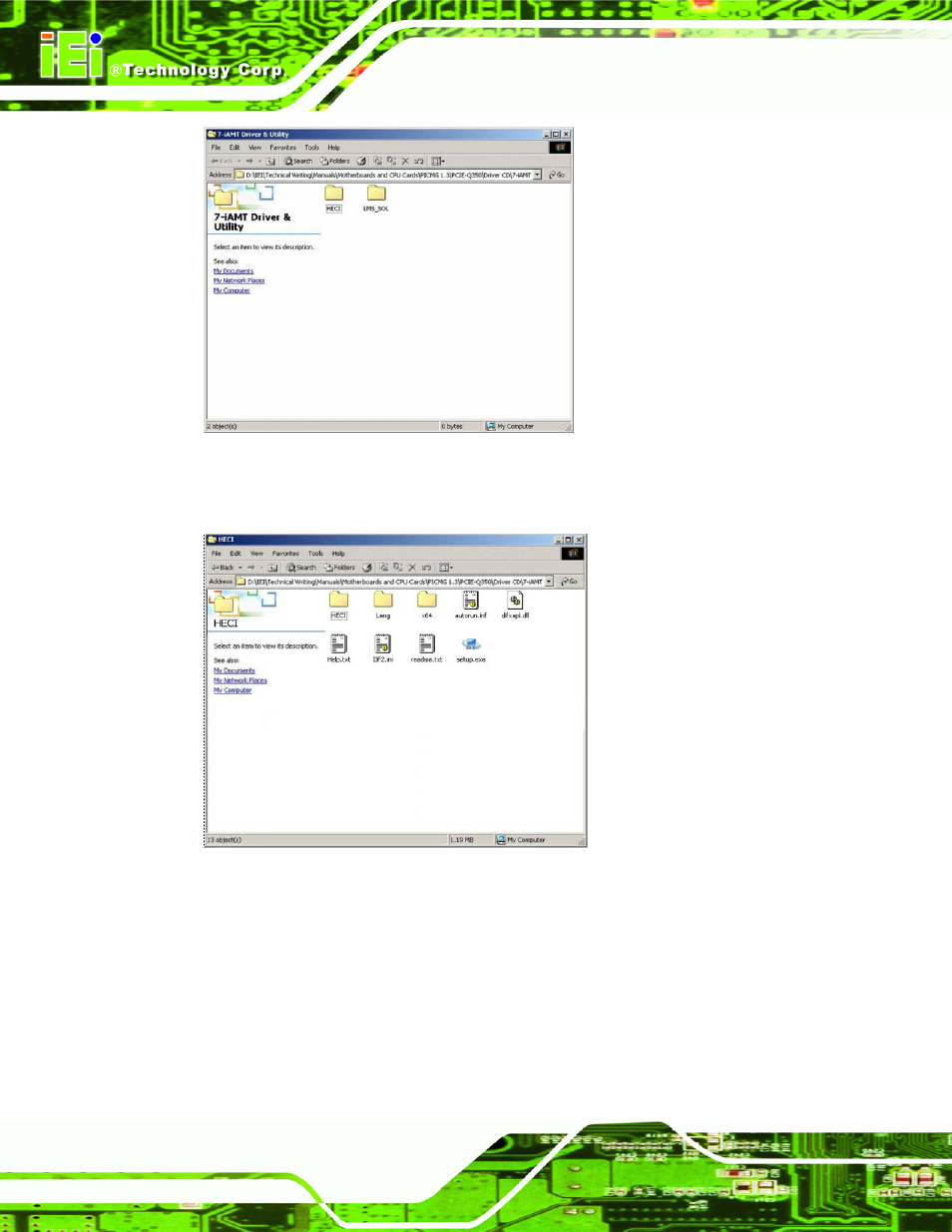 Figure 6-64: iamt driver directory, Figure 6-65: heci driver installation icon, Figure 6-64 ) | IEI Integration IMB-Q354 v1.10 User Manual | Page 170 / 216