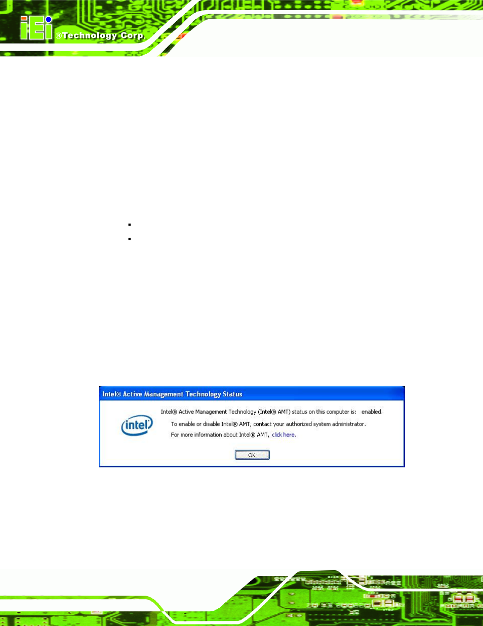 1 intel® amt setup procedure, Ntel, Etup | Rocedure, 1 intel, Amt setup procedure | IEI Integration IMB-Q354 v1.10 User Manual | Page 172 / 216