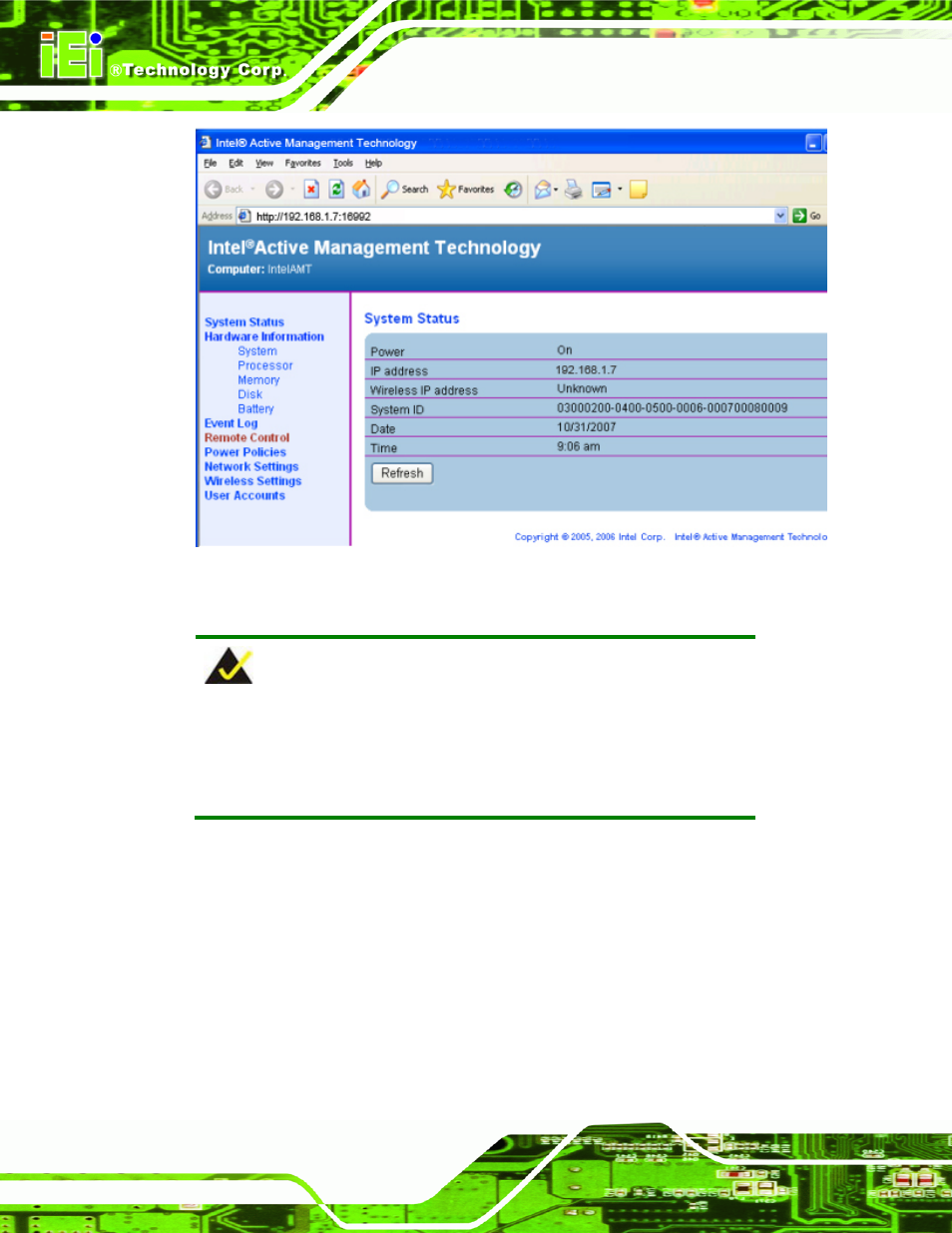 Figure 7-13: intel® amt web interface | IEI Integration IMB-Q354 v1.10 User Manual | Page 180 / 216