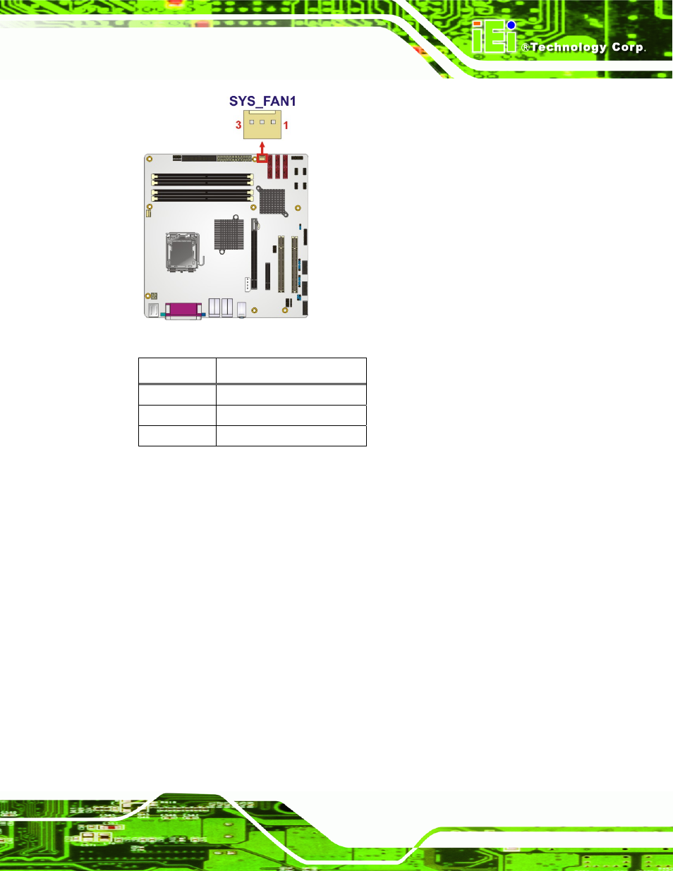 6 floppy disk connector (34-pin), Figure 3-6: +12v fan connector location, Table 3-7: +12v fan connector pinouts | IEI Integration IMB-Q354 v1.10 User Manual | Page 37 / 216