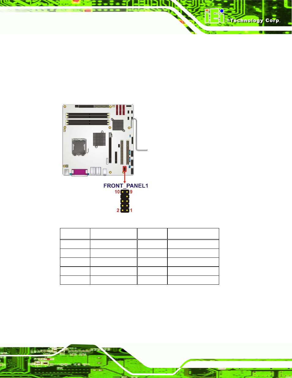 7 front audio connector, Table 3-9: front audio connector pinouts | IEI Integration IMB-Q354 v1.10 User Manual | Page 39 / 216