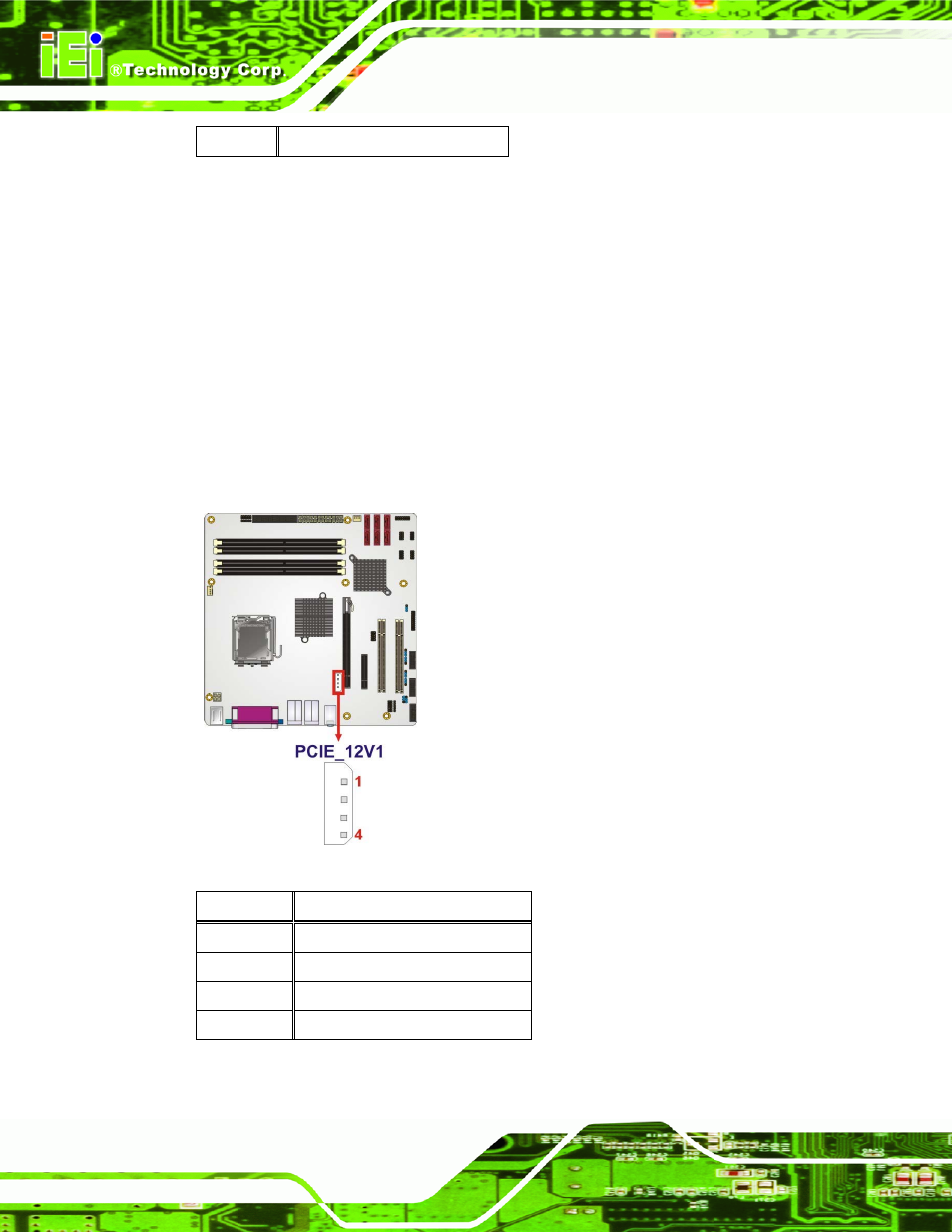 10 pcie power connector, Figure 3-11: pcie power connector location, Table 3-11: infrared connector pinouts | Table 3-12: pcie power connector pinouts | IEI Integration IMB-Q354 v1.10 User Manual | Page 42 / 216