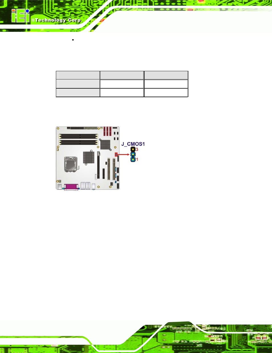 2 com port pin 9 setting jumpers, Figure 4-9: clear cmos jumper, Table 4-2: clear cmos jumper settings | IEI Integration IMB-Q354 v1.10 User Manual | Page 70 / 216